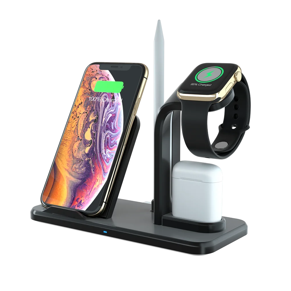 3 в 1 10 Вт Qi Беспроводное зарядное устройство для iWatch серии 4 3 2 AirPods Qi Быстрая зарядка для Apple Watch iPhone XS XR X 8 samsung S10 S9