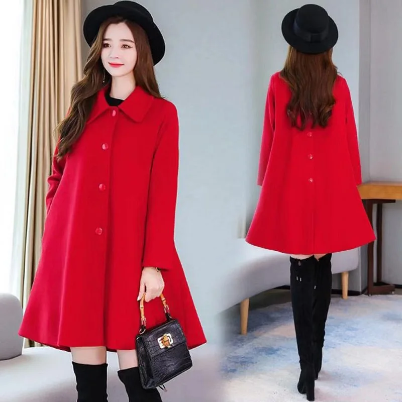 

spring/autumn women coats wool and blend clothing loose A-line maternity jacket woollen overcoats SINGLE breasted jacket