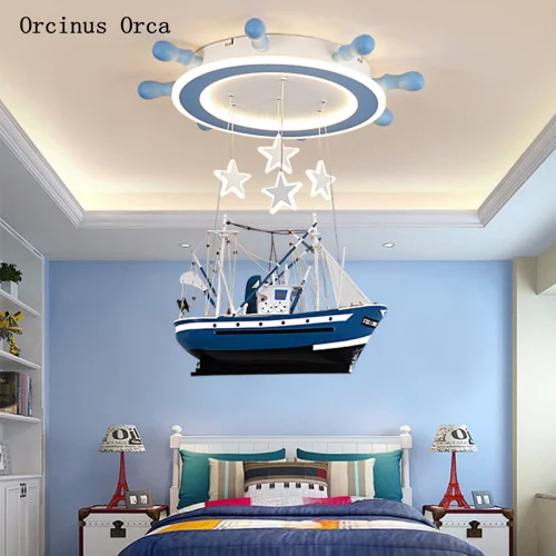 

High end Mediterranean luxury blue boat rudder Chandelier boy bedroom children's room light creativity boat Chandelier