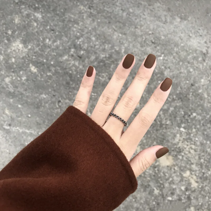 

24pcs Fake Nails Coffee Scrub Ins Artificial French Multiple Colors Pointed Bridal False Nails Self-sticking Tips Sticker