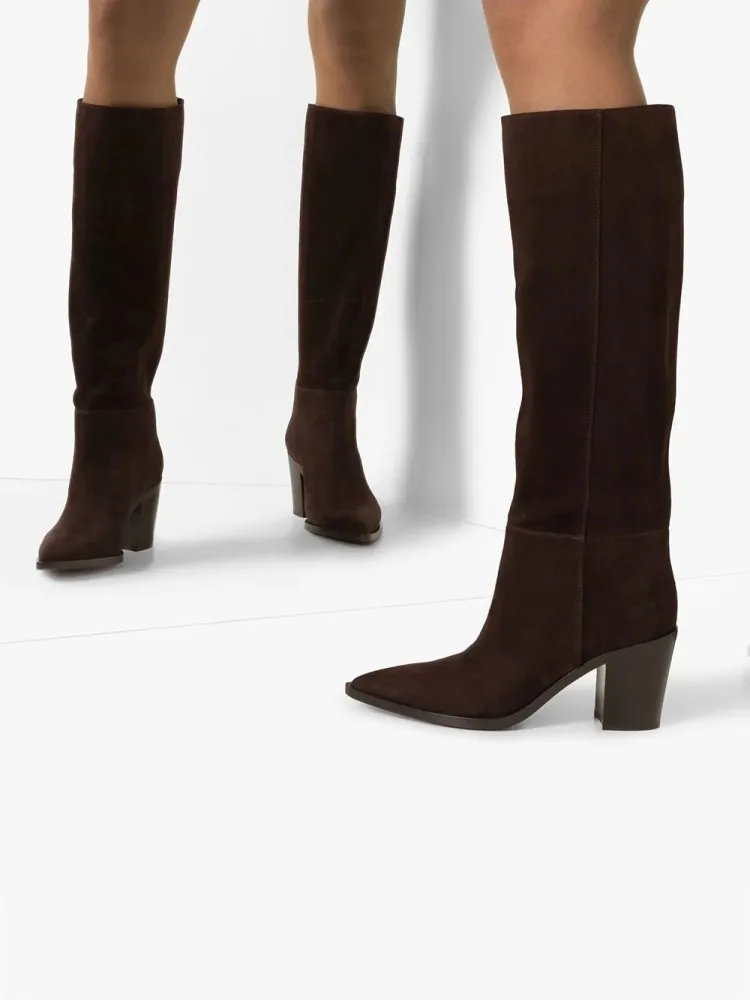 Prova Perfetto женские сапоги до колена осенние коричневые модные женские сапоги на толстом высоком каблуке высокие сапоги женская обувь размер 43