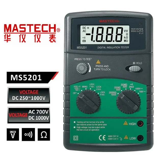 Цифровой изоляционный тестер Mastech MS5201 1999 отсчетов с звуковым светильник вым