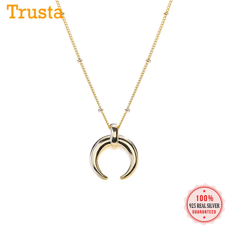 Модное ожерелье из стерлингового серебра 925 пробы золотая луна подвеска цепочка