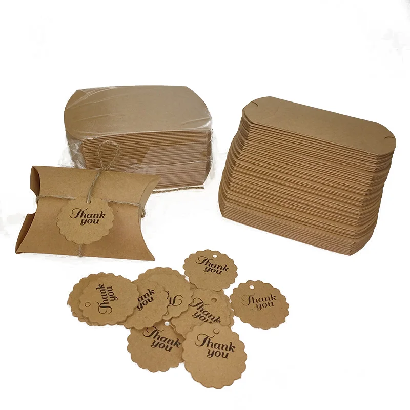 100 штук крафт-бумажная Подушка, картонная коробка, маленький размер, бумажная коробка-подушка, Подарочные коробка для конфет