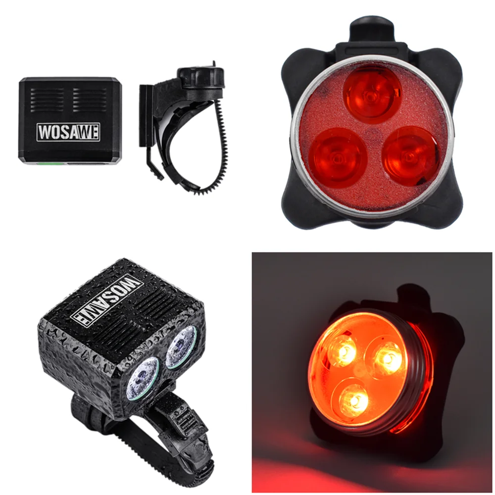 WOSAWE Bicycle Lights Rear Tail Sets Waterproof Headlights Built-in Battery USB Rechargeable Bike Front Led Lamp Taillights Kit