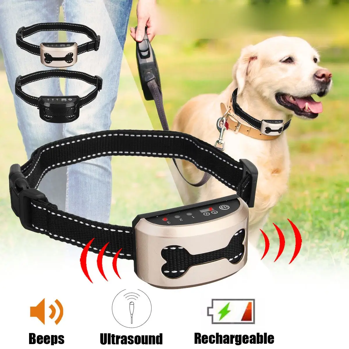 Collar eléctrico antiladridos para entrenamiento de perros, Collar eléctrico recargable, resistente al agua, Control de ladridos, dispositivo para ladridos