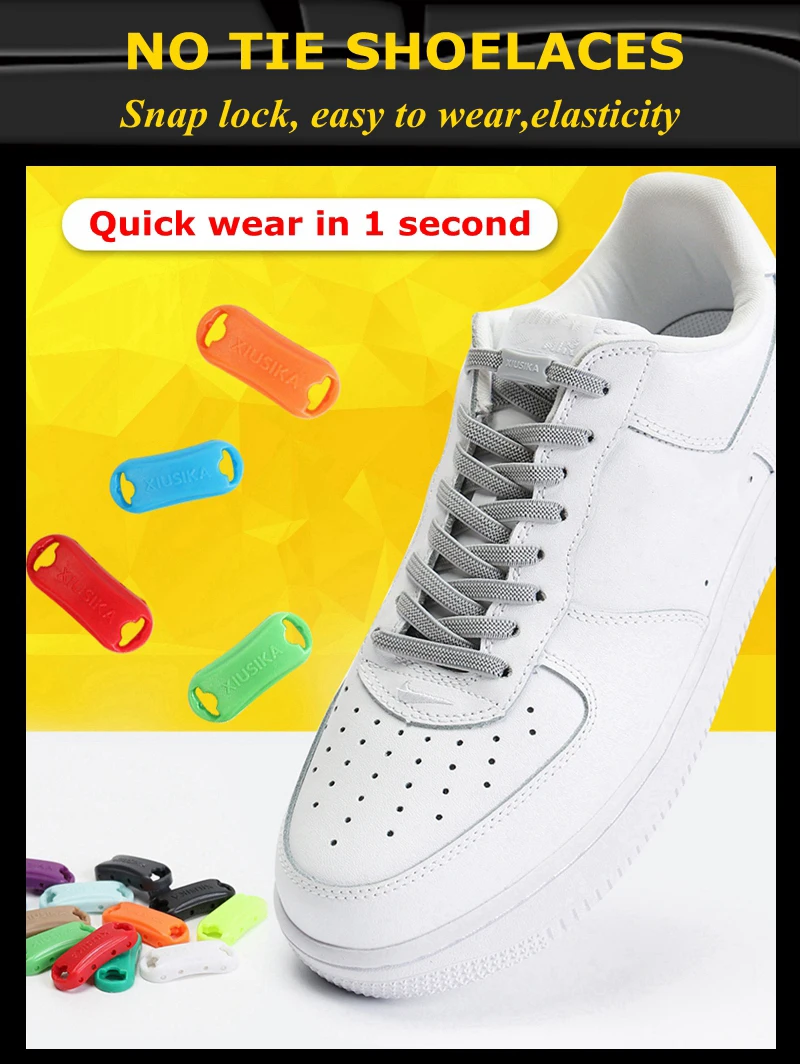 1 Pair Buckle Lock No Tie Shoelaces Elastic Reticulated Woven Flat Shoe Laces Quick Wear In 1 Second Sneakers Lazy Shoelace