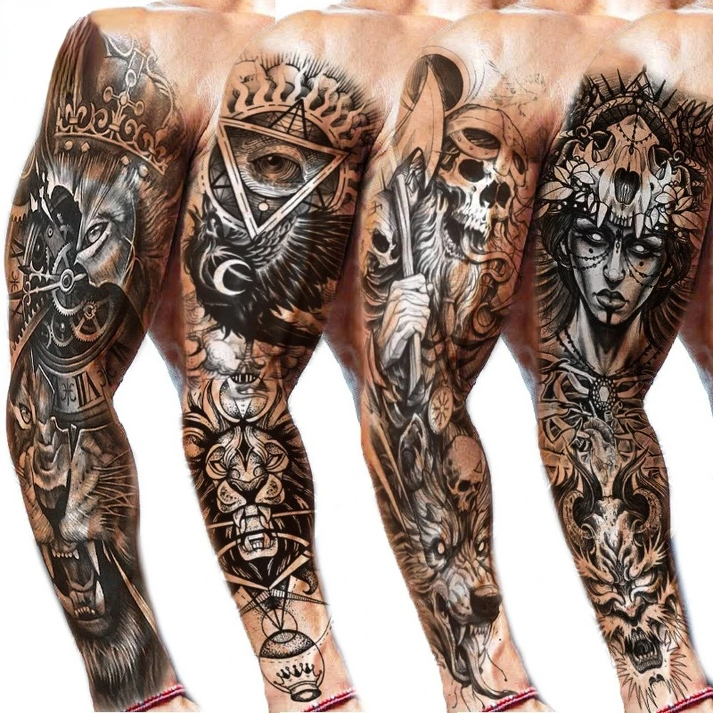 Fake Tattoo Lion Warrior For Men Waterproof Temporary Snake Flower Sticker Totem Geometric Full Arm Large Size Sleeve Tatoo Boys full spectrum warrior ten hammers pc