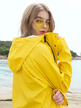 

Fashion Yellow Raincoat Women Waterproof Long Jacket for Men Hooded Womens Raincoat Outdoor Poncho Hiking Adult Windbreaker R6