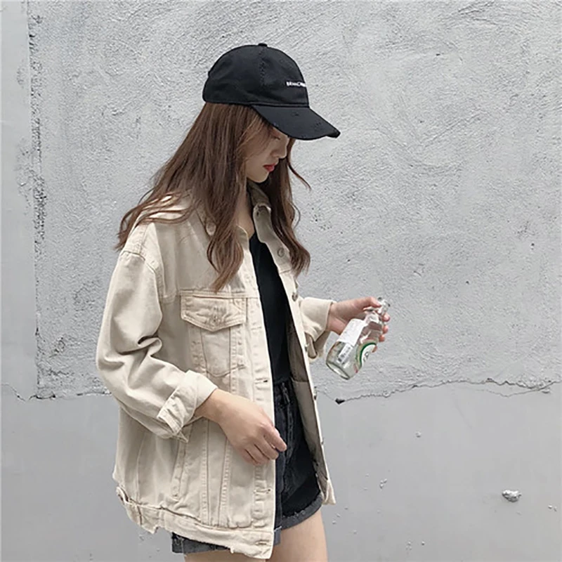 

Chaqueta negra mujer Apricot Jean Loose Jaqueta Korean Style wear out 90s Jacket