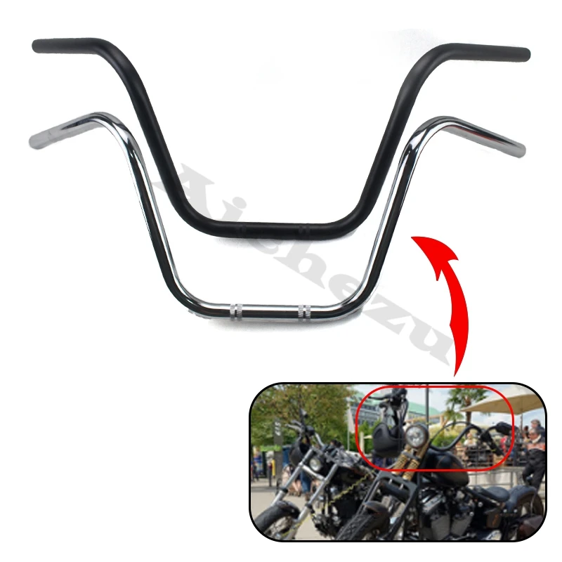 22MM Chrome/Black 1&quot Motorcycle High Rider Steel Handlebars Bars Fits For Honda Kawasaki Suzuki Harley Chopper Bobber Cafe Racer |