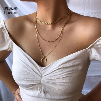 

Tocona Bohemian Gold Moon Pendant Necklace for Women Gold Alloy Multi-layer Chain Chocker Party Jewelry Gift Wholesale 9519