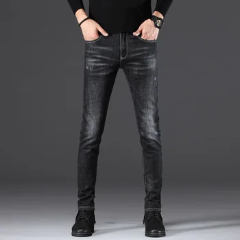 

2020 Season Men's Jeans Slim Fit Elastic Force Feet Pants Men Leisure Trousers