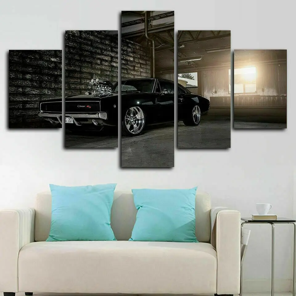 

No Framed Canvas 5Pcs Dodge Charger 1970 Muscle Car Wall Art Posters Picture Modern Home Decor Accessories Living Room Paintings