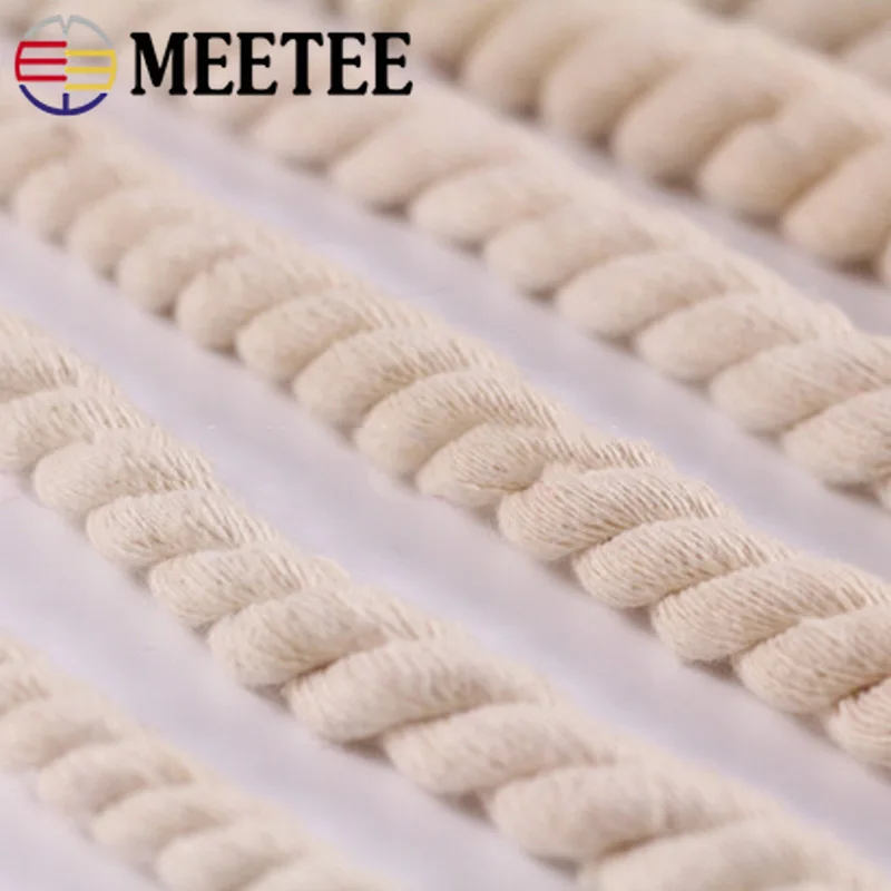 Meetee 5-20mm 3 Shares Twisted 100% Cotton Cords for Bag Decoration Rope DIY Home Textile Tied Ropes Sewing Accessories KY338