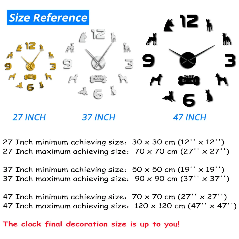 Basenji African Bush Dog Large DIY Wall Clock Barkless Doggie Ango Angari Congo Zande Puppy Pet Wall Stickers Watch Living Room
