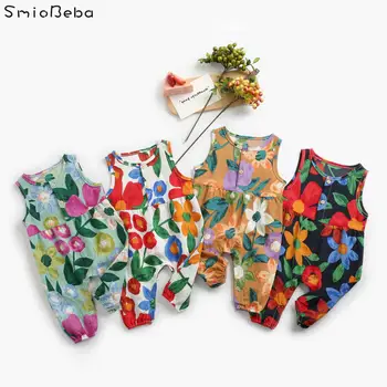 

Baby Bodysuit Summer Floral Cotton Baby Long Climb Newborn Sleeveless Hardcover Korean Children's Crawl Overalls For Baby Girls