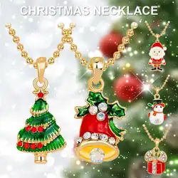 Рождественское ожерелье Санта Клаус Снеговик Колокольчик Рождественские елки кулон для детей 2020 Новый