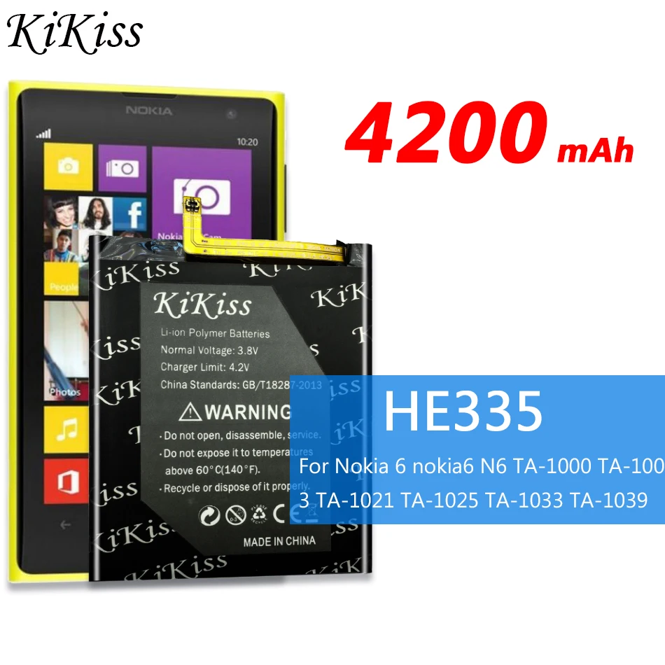 4200 мАч HE335 для nokia 6 nokia 6 N6 TA-1000 TA-1003 TA-1021 TA-1025 TA-1033 TA-1039 смартфон высокой емкости