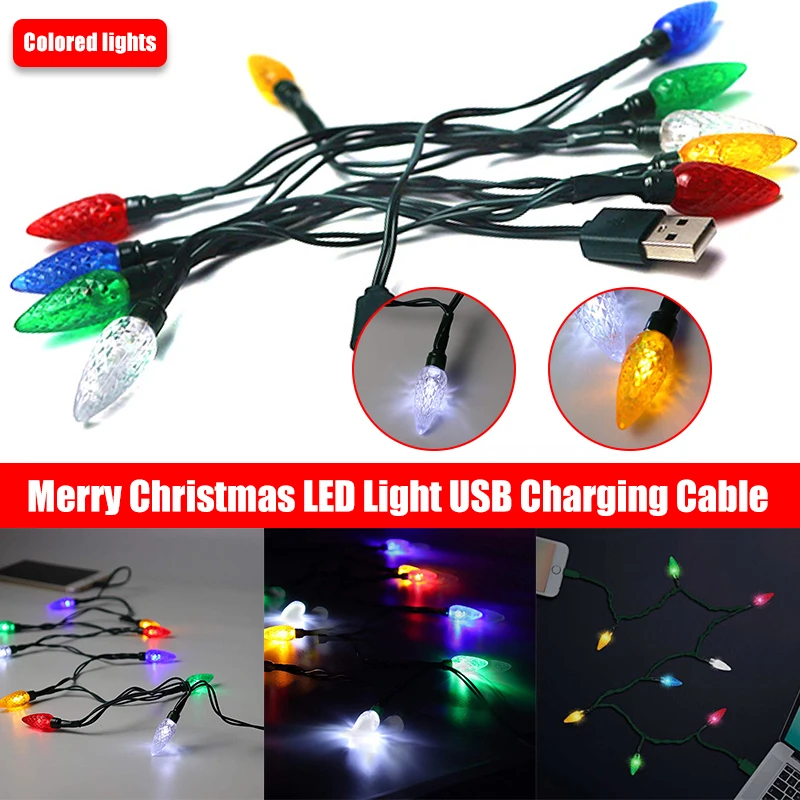 Новый Рождественский светодиодный usb-кабель для зарядки смартфона кабель