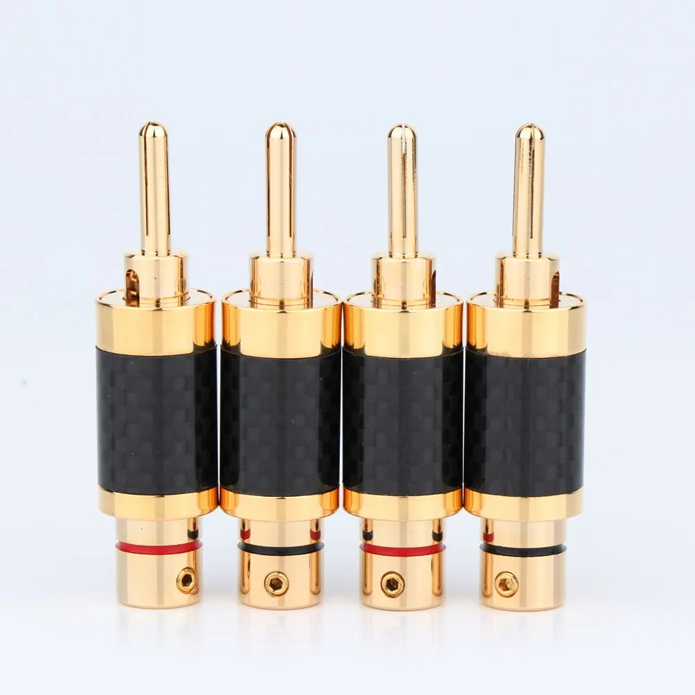 

4/8PCS BA1440G HI-END Carbon Fiber 24K Gold Plated Banana Plug Speaker Cable Connector DIY