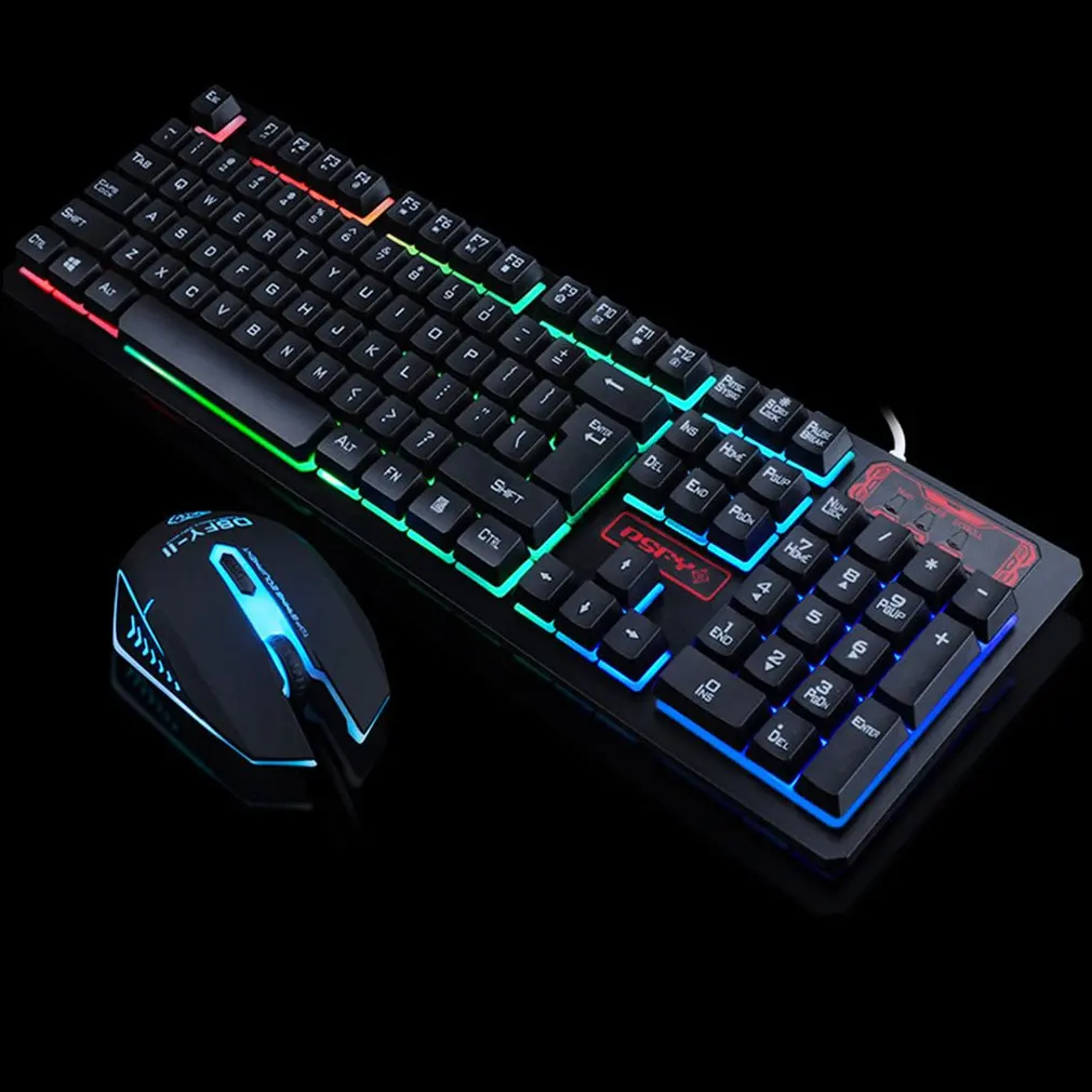 Игровая светящаяся проводная USB мышь клавиатура с радужной подсветкой