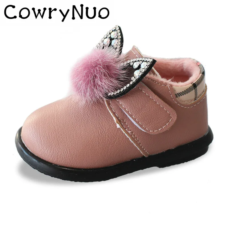 

Insole 11.5-13.5cm Autumn Winter New Female Baby Shoes Crystal Rabbit Infant Moccasins