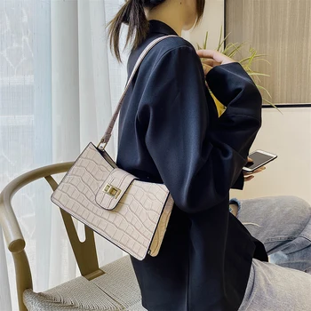 

Fashion Stone Pattern Handbag Totes PU Leather Portable Women Casual Single Buckle Daily Travel Underarm Shoulder Bags