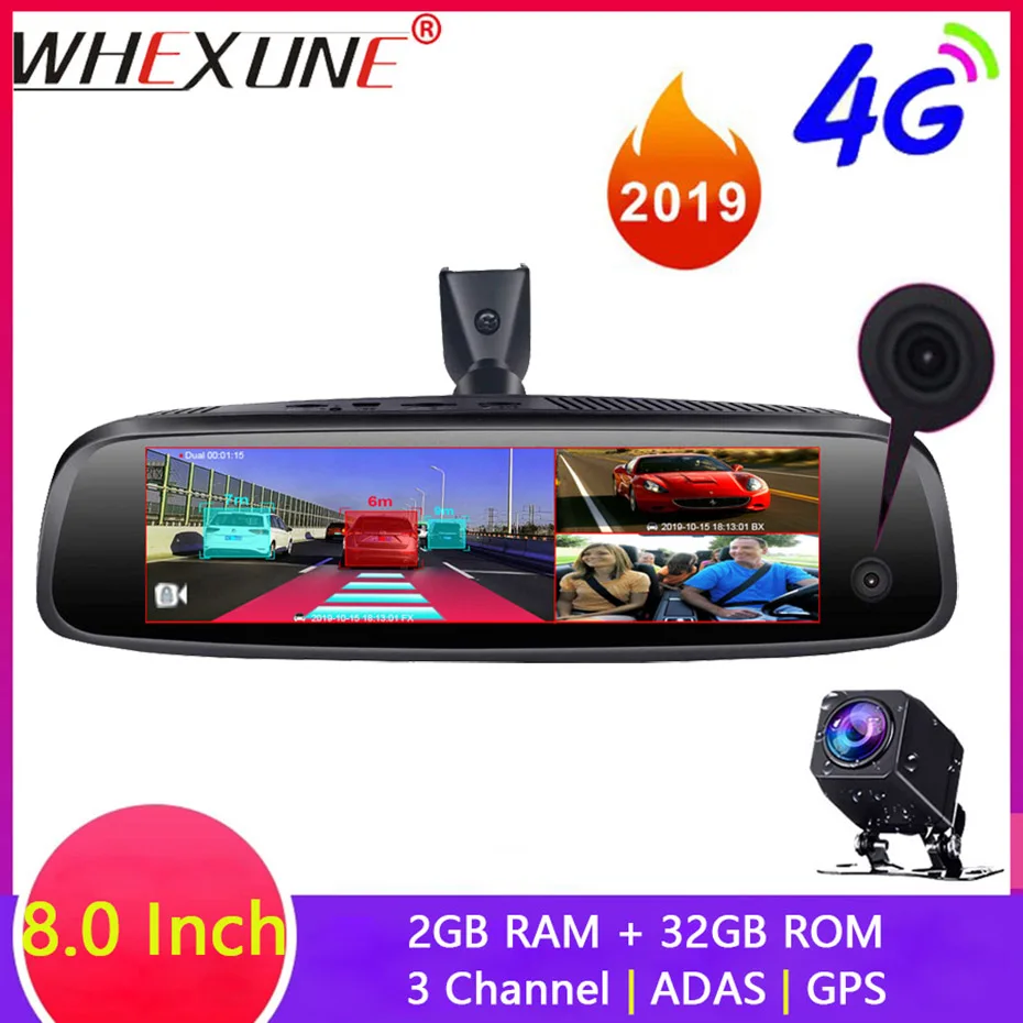  WHEXUNE 4G 3-CH Car DVR ADAS Android Rearview Mirror 1080P Special Bracket Auto 8