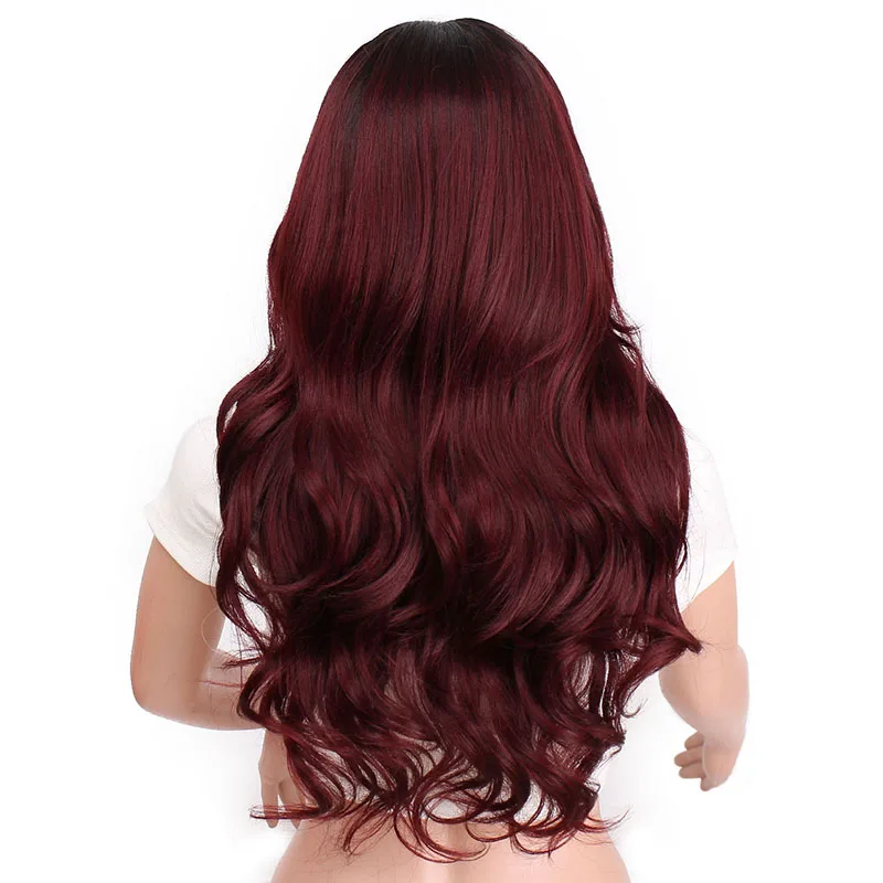 I's a парик 24 дюйма Омбре темно-красный длинный волнистый парик Perucas передние кружевные волосы синтетические парики шнурка для черных женщин волна парик - Цвет: Ombre Red