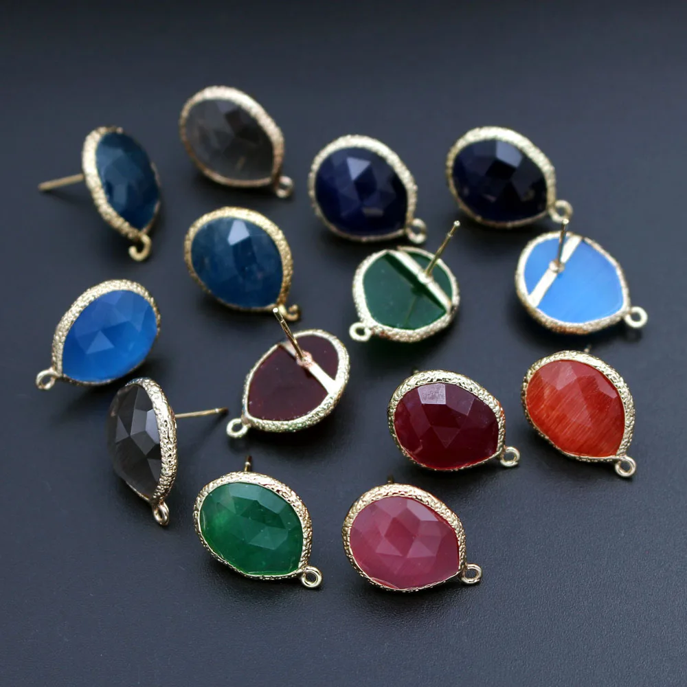 

10pairs Gold Plated Color Stud Earring Connector Linkers Drop Cats Eye Stone Earrings Base for Women DIY Jewelry Making Findings