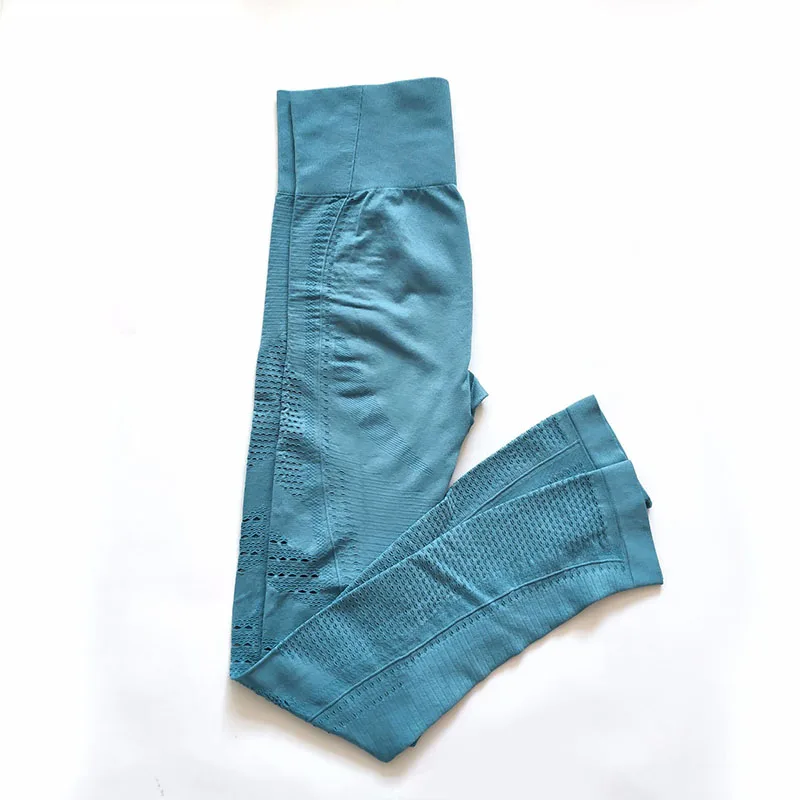 Комплект из 2 предметов, бесшовный комплект для йоги, тренировочная одежда для женщин, трикотажный топ без ворса с длинным рукавом+ леггинсы для фитнеса, спортивный костюм для женщин - Цвет: blue pant