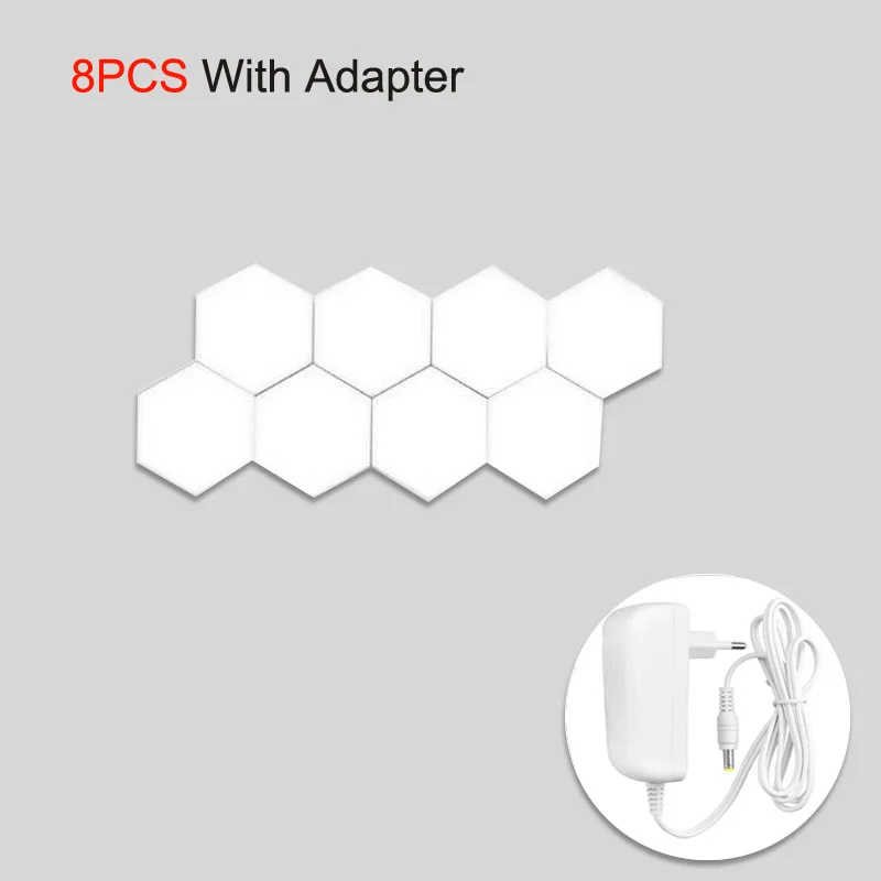 8pcs with adapter 110 В, 220 В, штепсельная вилка европейского стандарта, сделай сам, Квантовый светильник, сенсорный датчик, светодиодный модуль, ночная лампа, модульный шестигранный светодиодный магнитный светильник, настенный светильник - Цвет: 8pcs with adapter