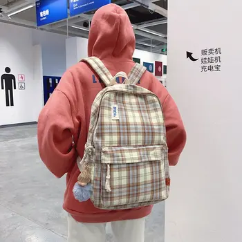 

Canvas Backpack Women 2019 Brand New Fashion Female Students School Bags Casual Plaid Shoulder Bags Backpacks for Teenage Girls