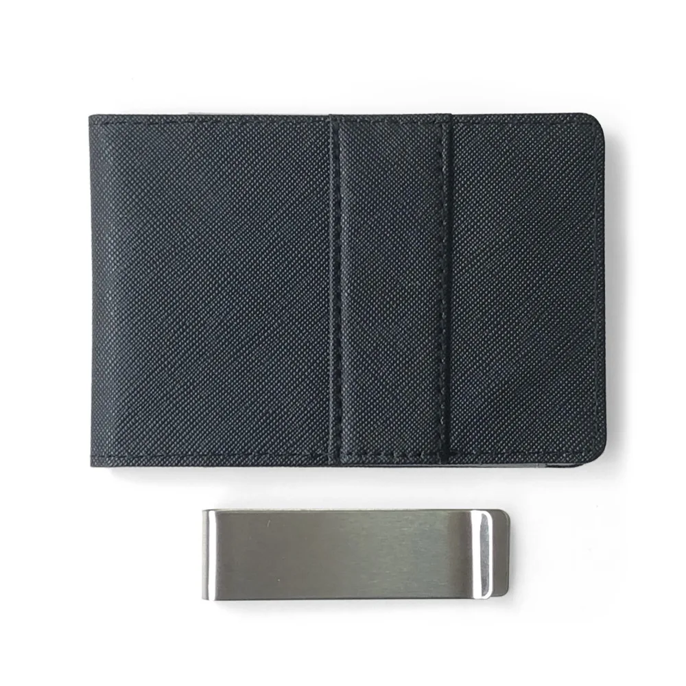 Fashion Men Wallet Credit Card Holder Thin Purse For Men Portable Bifold Clamp Male Leather Clutch Money Bag Metal Cash Clip 5