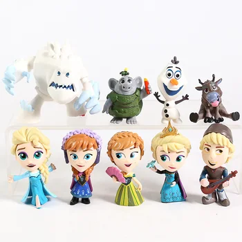 

Queen Elsa Anna Olaf Sven Kristoff Honeymaren Marshmallow PVC Figures Toys Set Kids Gift