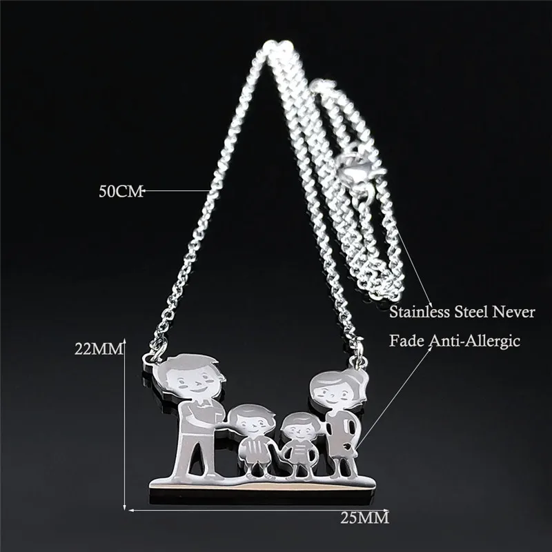 Familie Papa Mama Sohn Silberfarbene Kette Halskette Damen Edelstahl Halsketten Schmuck Collar Mujer Muttertag Geschenk N328S01 – Detail 1