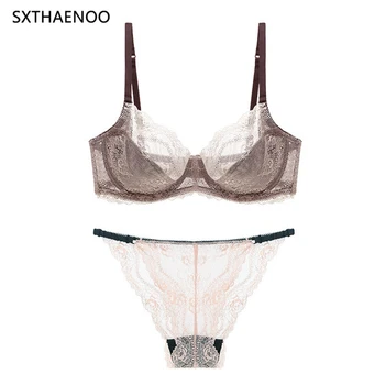

SXTHAENOO Transparent Lingerie BraletteSexyLace Underwear Push Up Lingerie Set Underwear Women Set Bra Plus Size Ultra-thin Cup