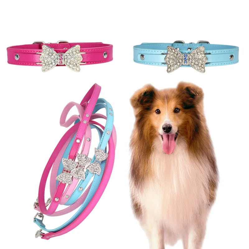  Bling Dog Collar with Leash Set Cute Crystal