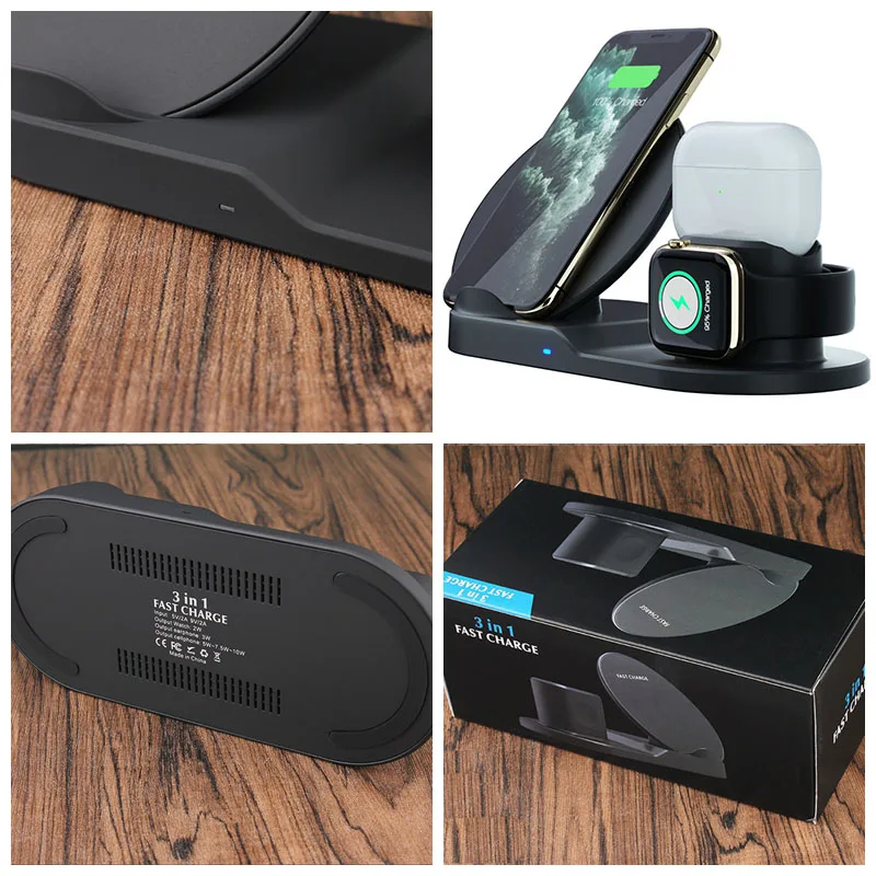 Беспроводное зарядное устройство 3 в 1 7 5 Вт для Apple Watch iWatch 2 4 Airpods pro iPhone 8 Plus X XR XS MAX