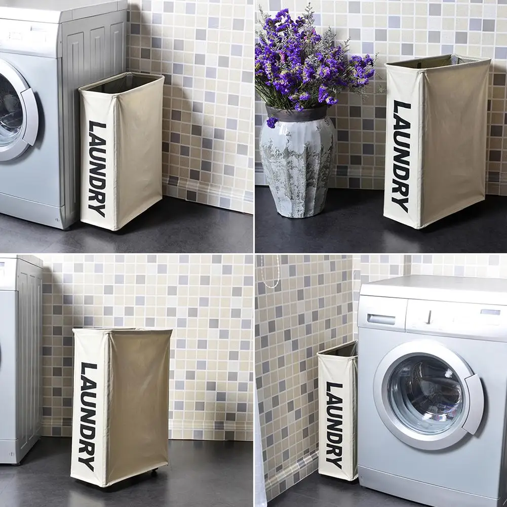 

Iron Frame Hamper Storage Organizer Dirty Laundry Bucket Foldable With Wheels Storage Basket Narrow Grid Mesh Beam Thickened