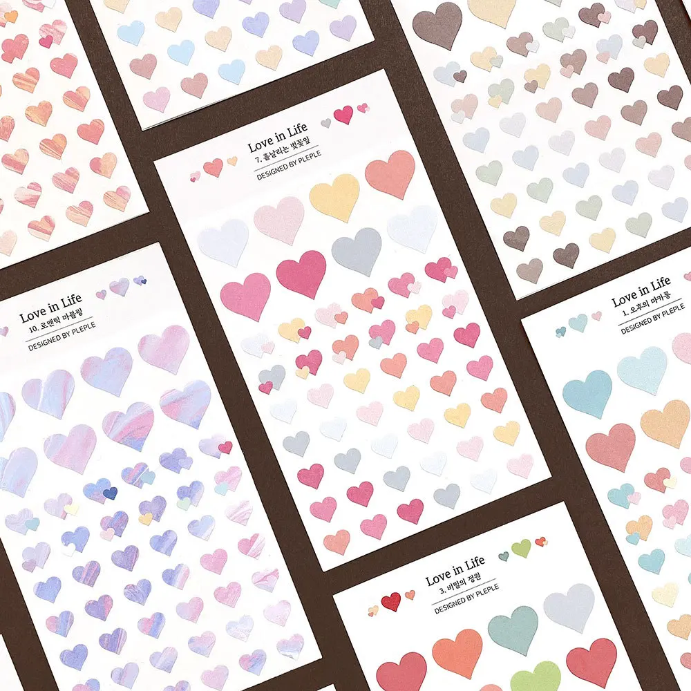 Pegatinas decorativas para la agenda, 2 hojas (100 uds) con bonito gradiente de corazones amorosos