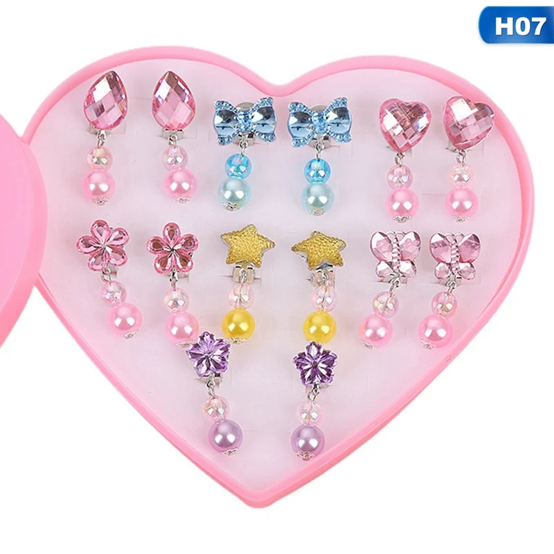 Korean Style Kids Ear Clip 7Pairs Lovely Cartoon Animal Baby Ear Clip No Piercing Earring Ring For Baby Girls Children Gift ear clip earrings clip earrings ear clip ear accessories