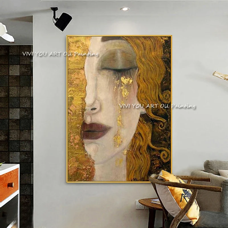 

Golden Tears by Gustav Klimt Canvas Painting Modern Figure Oil Painting Quardro Wall Pictures For Living Room Home Decor