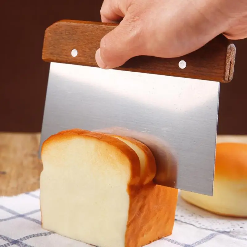  Integrated Design Kitchen Dining Tool Stainless Steel Cake Scraper Wood Handle for Pizza Pastry Hou