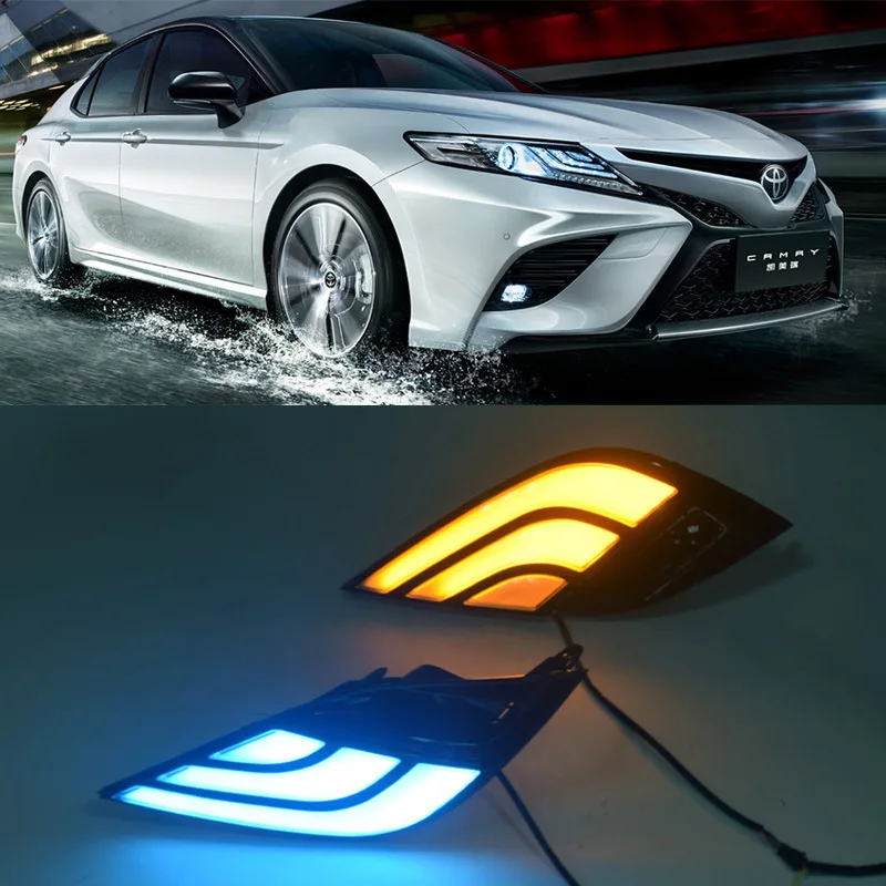 

For Toyota Camry SE 2018 2019 LED Daytime Running Light Bumper Fog Lamp DRL With Yellow Turn Signal Lamp