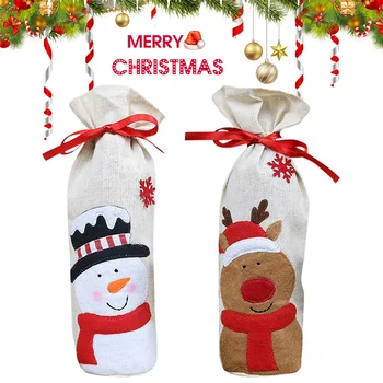 

Christmas Wine Bottle Cover Cute Snowman Elk Pattern Decoration Cover Bags for Christmas Party Dinner Decoration FPing