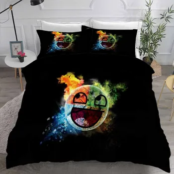 

Anger Smile Face Black Bedding Sets Duvet Cover Kids Teens Adult Home Decor Bedspread Single Double Full Queen King Bed Cover