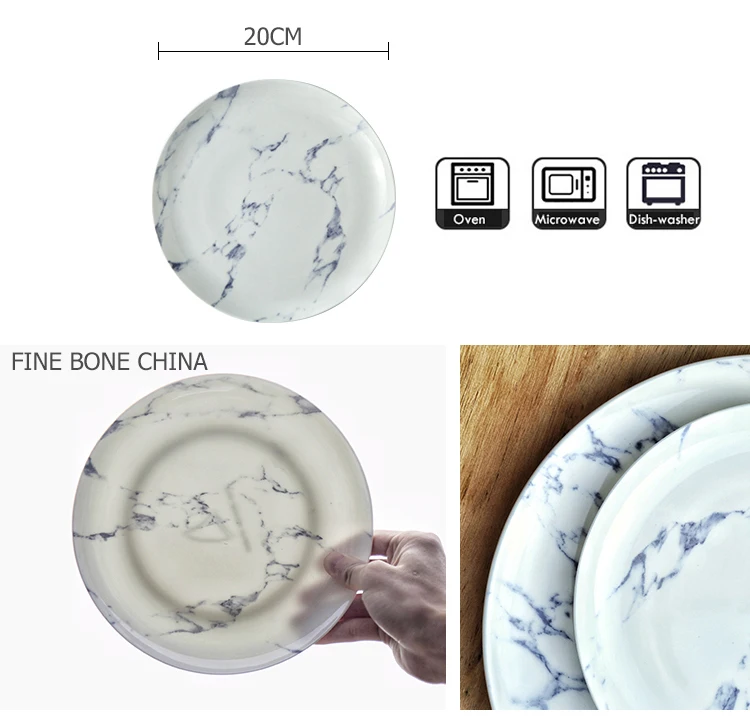 8 дюймов Fine Bone China обеденная тарелка синяя мраморная обеденная посуда паста десерт круглый лоток Бытовая Посуда 20 см