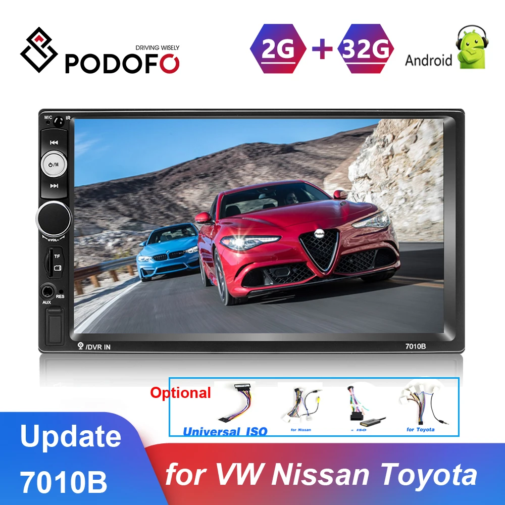 Автомобильный мультимедийный плеер Podofo стерео система на Android 2 Гб ОЗУ 32 ПЗУ с GPS Wi
